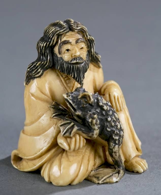 Appraisal: Japanese ivory netsuke of Liu Hai -legged toad A Japanese