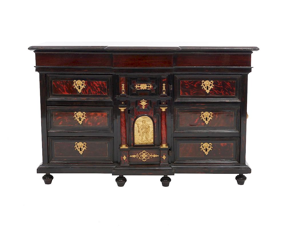 Appraisal: Continental Inlaid Ormolu Mounted Mahogany Table Vargueno Continental Inlaid Ormolu