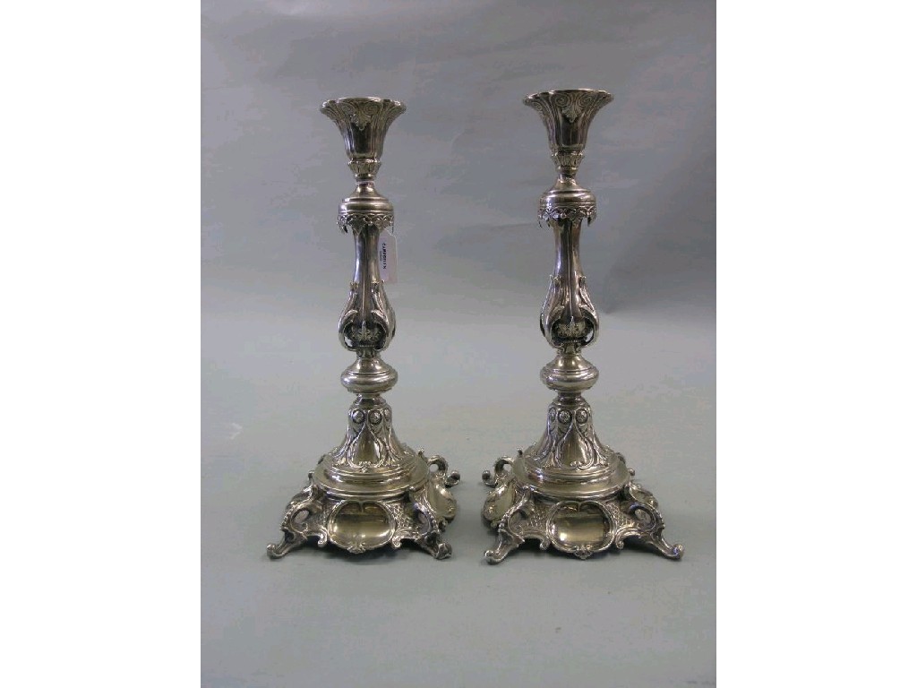 Appraisal: A pair of th century Russian silver candlesticks zlotnik elaborate