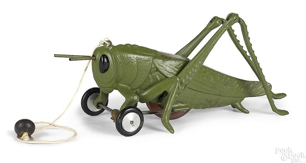 Appraisal: Reproduction Hubley grasshopper pull toy Reproduction Hubley painted brass grasshopper