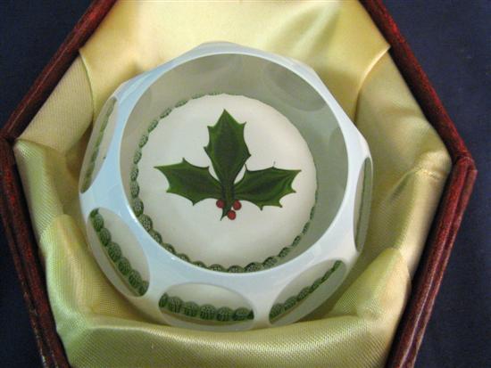 Appraisal: Perthshire Christmas glass paperweight containing a sprig of holly on