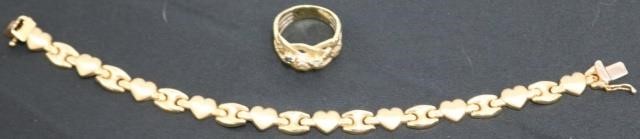 Appraisal: PIECES OF KT YELLOW GOLD JEWELRY HEARTLINK BRACELET ALONG WITH