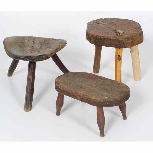 Appraisal: Wooden Stools American three wooden stools including one with four