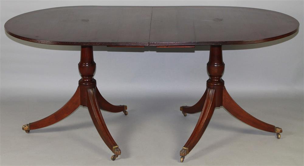 Appraisal: ENGLISH DOUBLE PEDESTAL INLAID MAHOGANY SMALL DINING TABLE TH C