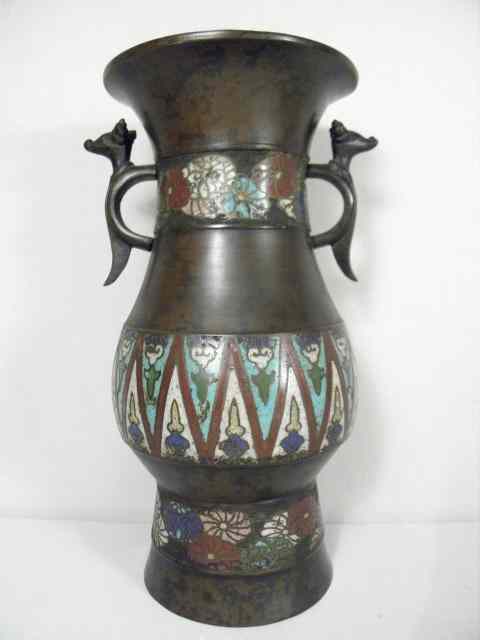 Appraisal: Chinese bronze cloisonne vase Finished bronze with cloisonne colors of