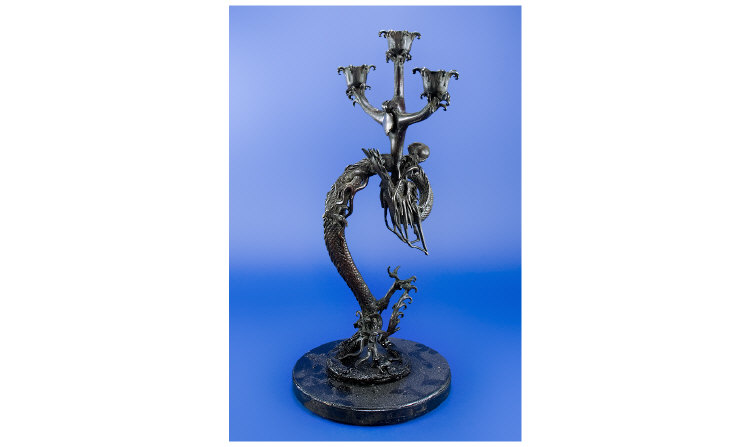 Appraisal: Bronze Candelabra Japanese Dragon with Flaming Pearl