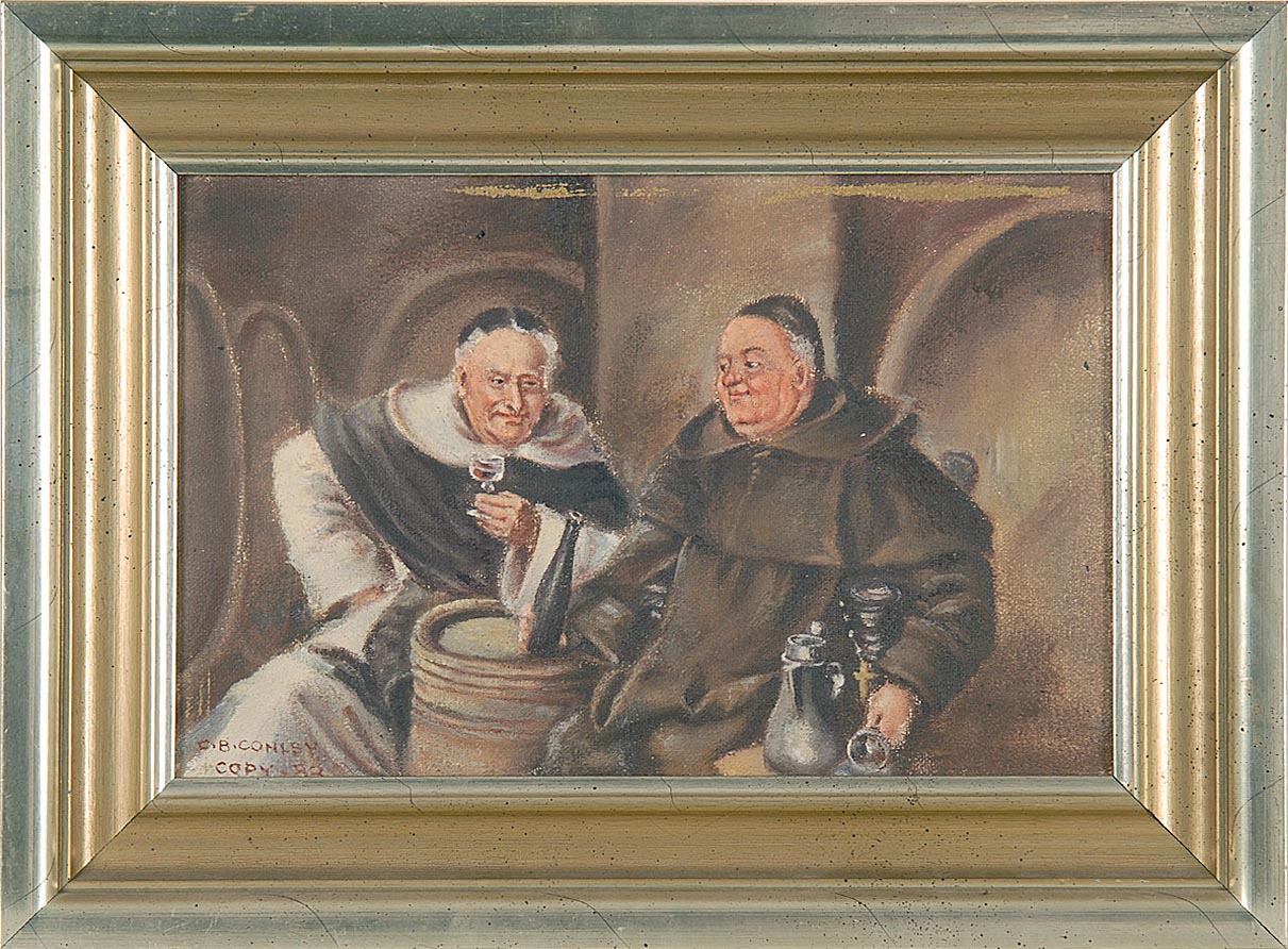 Appraisal: FRAMED PAINTING UNTRACED ARTIST Two friars drinking wine Signed lower