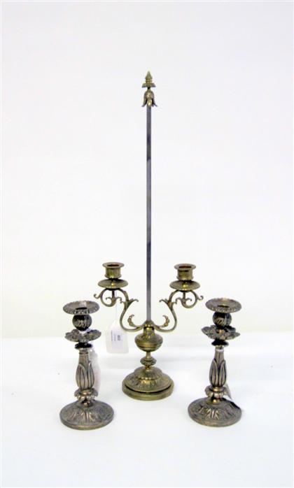 Appraisal: Pair of Continental silvered bronze candlesticks late th early th