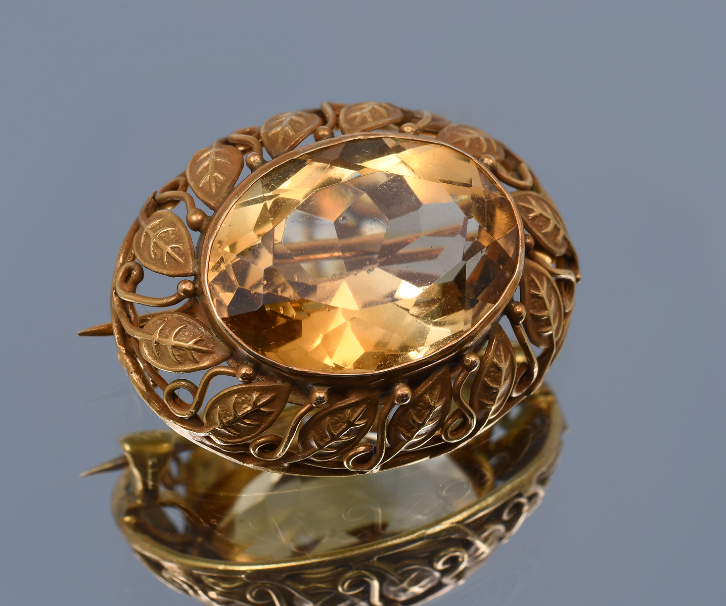 Appraisal: K ART NOUVEAU CT CITRINE BROOCH K yellow gold art