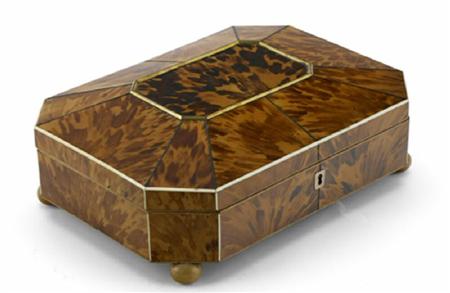 Appraisal: A George III tortoiseshell work box of oblong form with