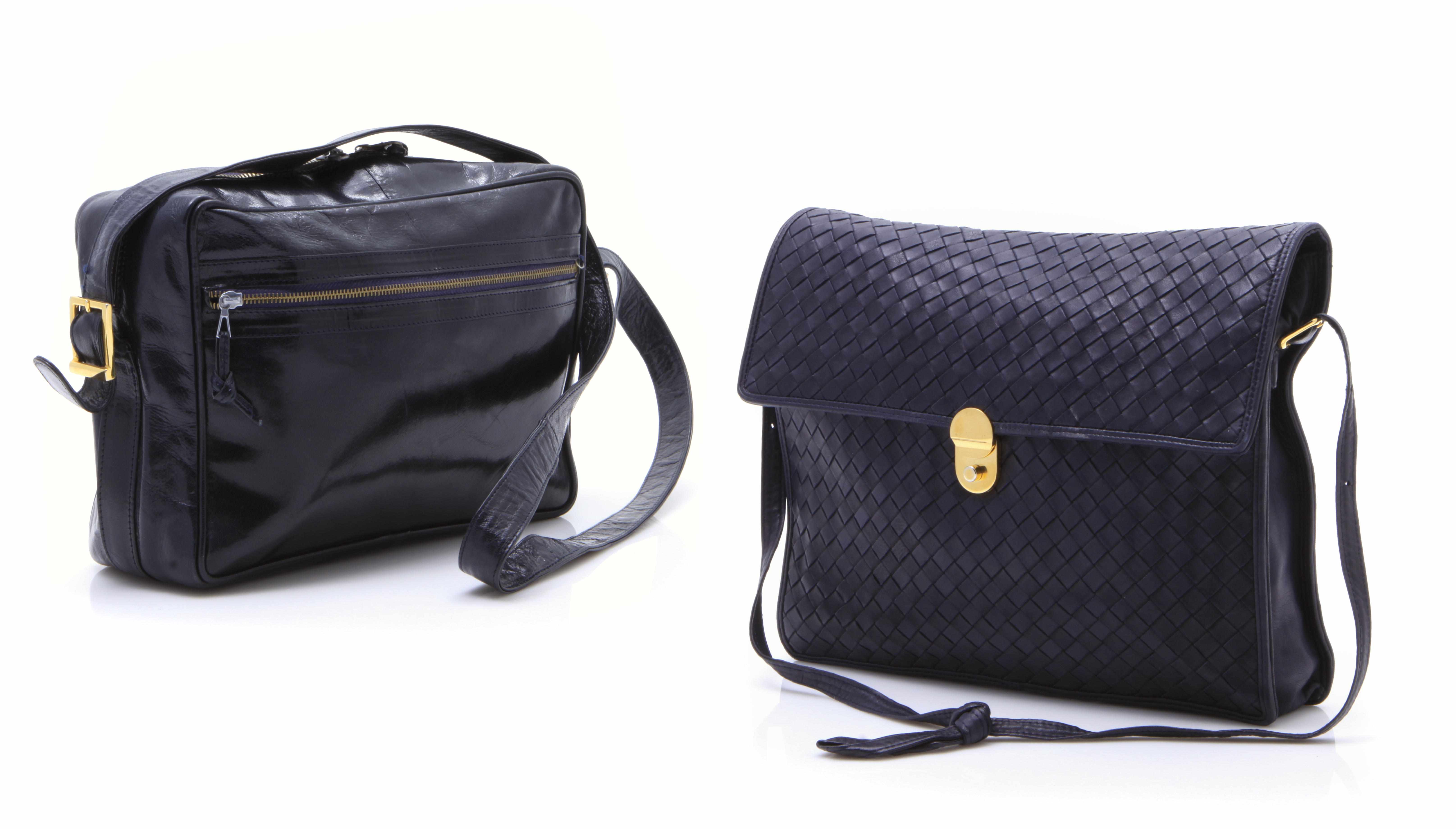 Appraisal: Two Bottega Veneta black leather shoulder bags height in width