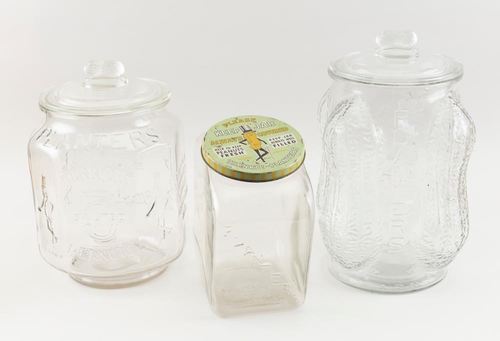 Appraisal: THREE VINTAGE PLANTER S PEANUT JARS TH CENTURYTHREE VINTAGE PLANTER'S