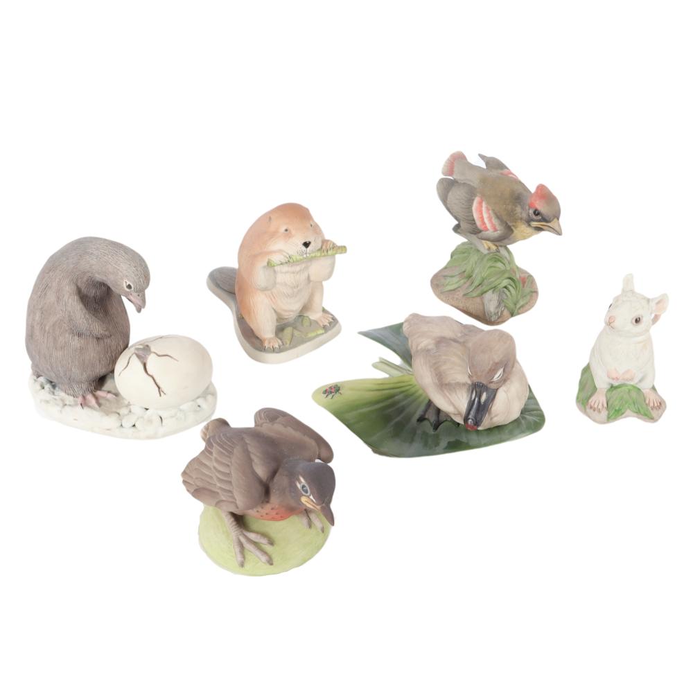 Appraisal: SIX PORCELAIN BISQUE ANIMAL FIGURINES FOUR BOEHM BABY BIRD FIGURES