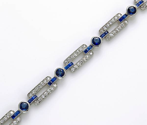 Appraisal: A diamond and sapphire bracelet estimated total diamond weight carats