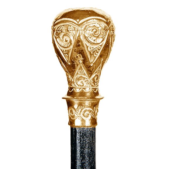 Appraisal: Gold Dress Cane Ca - An ornate gold-filled handle with