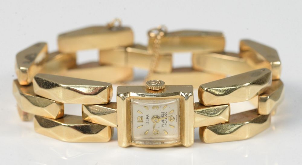 Appraisal: K Yellow Gold Ladies Wristwatch by Hepa square gold case