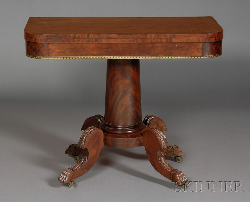 Appraisal: Classical Mahogany Carved and Mahogany Veneer Games Table Samuel and