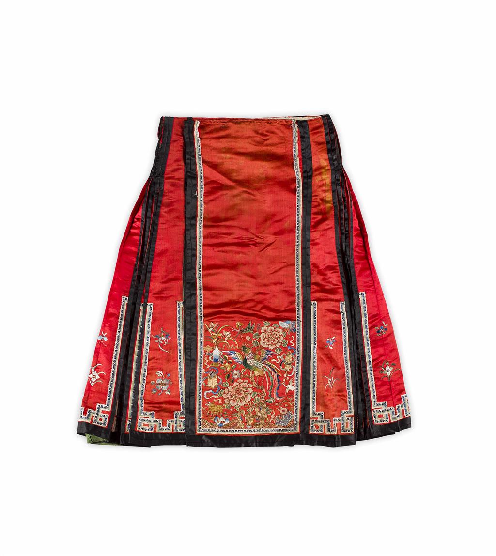 Appraisal: TWO SILK EMBROIDERED APRON SKIRTS QING DYNASTY both edged in