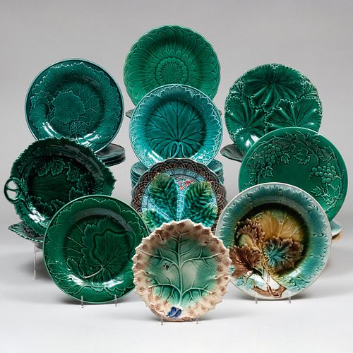 Appraisal: ASSEMBLED GLAZED MAJOLICA LEAF PLATESComprising A pair of serving plates