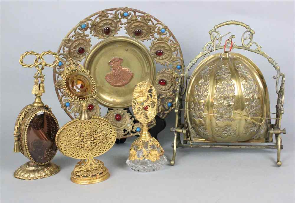 Appraisal: GROUP OF METALWARE including three decorative scent bottles a brass