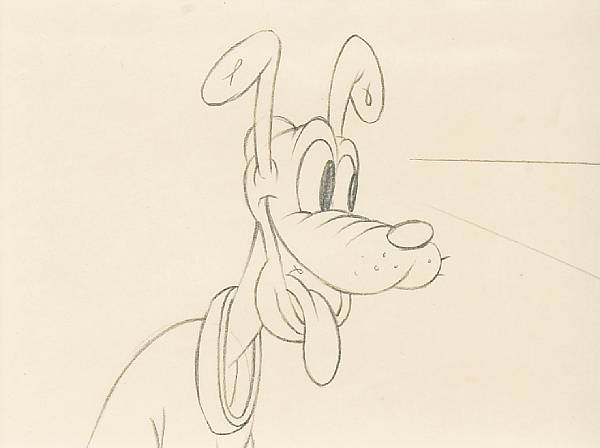 Appraisal: A Walt Disney animation drawing of Pluto s graphite on