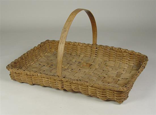 Appraisal: Oak Splint Flower Basket Circa or later Wrapped low rim