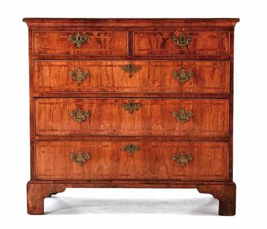 Appraisal: George III inlaid walnut chest of drawers th century rectangular