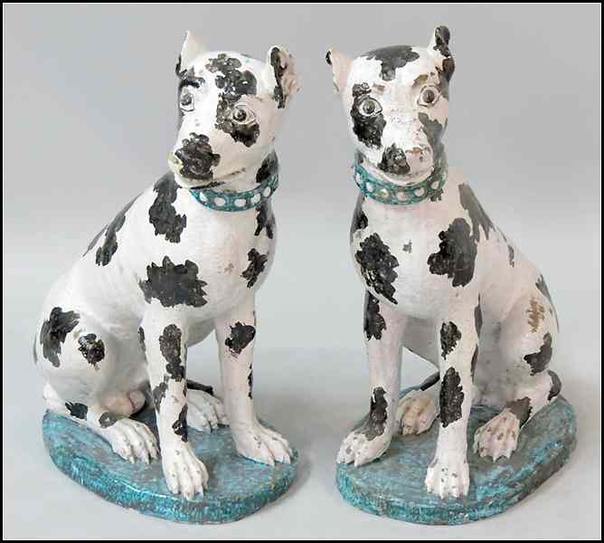 Appraisal: PAIR OF ITALIAN PAINTED AND GLAZED TERRA COTTA DOGS H