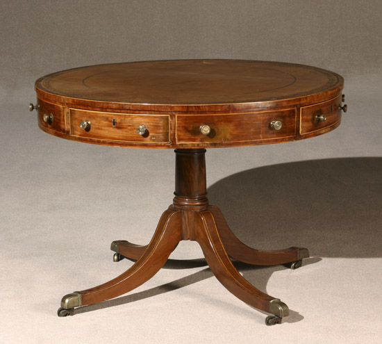 Appraisal: George III Style Satinwood Inlaid Mahogany Drum Table Late th-Early