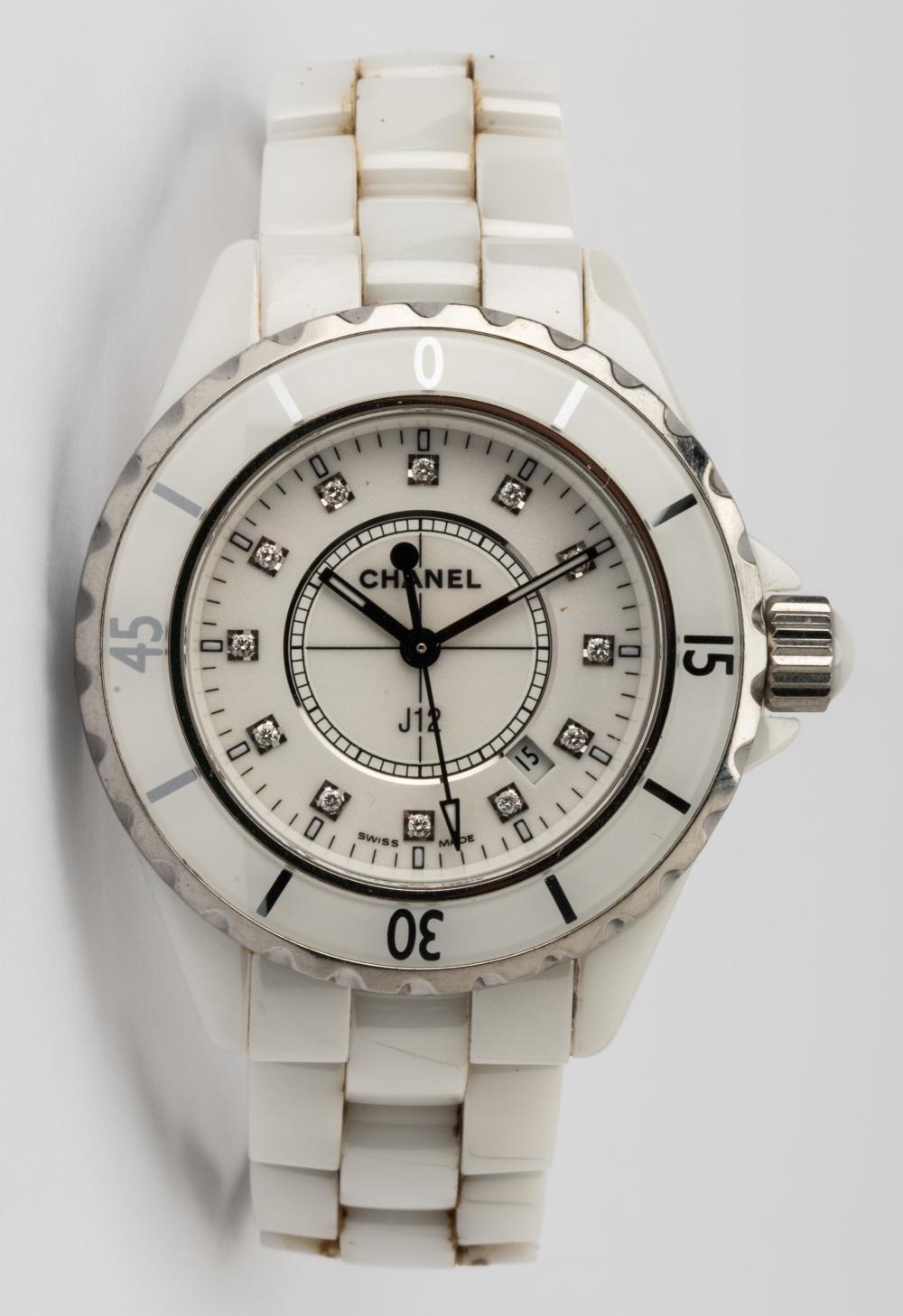 Appraisal: CHANEL J STAINLESS STEEL CERAMIC DIAMOND WATCHThe mm round white