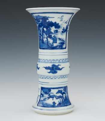 Appraisal: A Chinese Blue and White Beaker Vase Qing Dynasty Beautifully