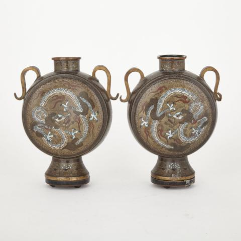 Appraisal: Pair of Japanese Cloisonne Moon Flasks Decorated with a dragon