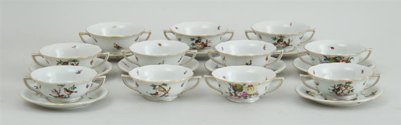 Appraisal: SET OF ELEVEN HEREND PORCELAIN TWO-HANDLED BOULLION CUPS AND NINE