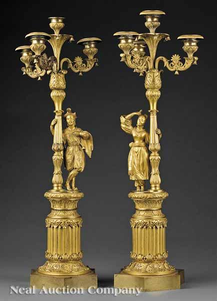 Appraisal: A Fine Pair of French Gilt Bronze Four-Light Figural Candelabra