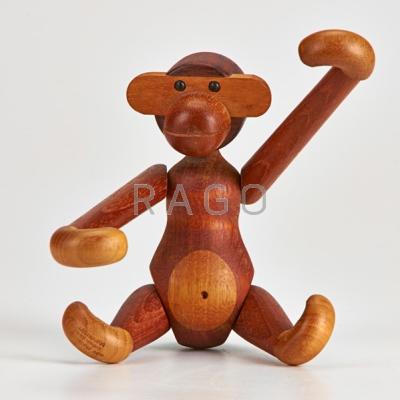 Appraisal: KAY BOJESEN Small teak sitting monkey Denmark Branded KAY BOJESEN