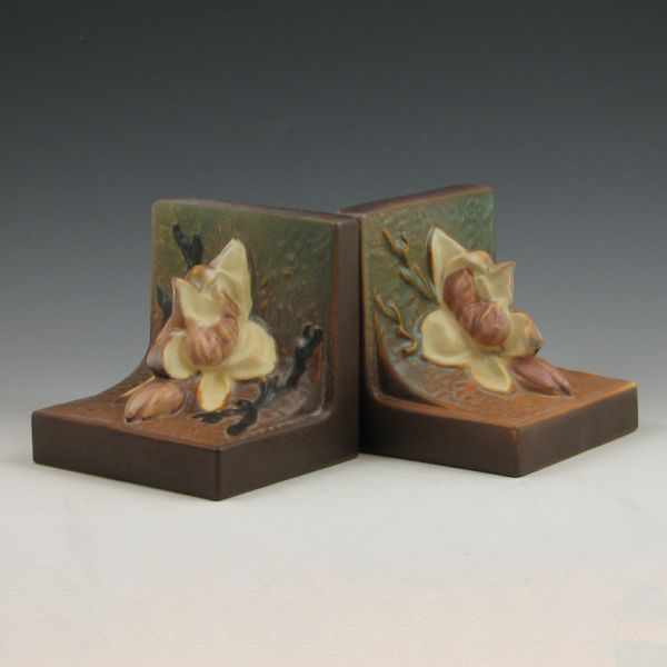 Appraisal: Roseville brown Magnolia bookends Marked Roseville USA Mint with factory