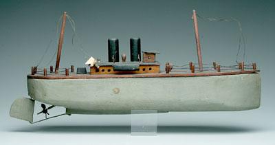 Appraisal: Folk art steamship battery powered carved wood hull and planked