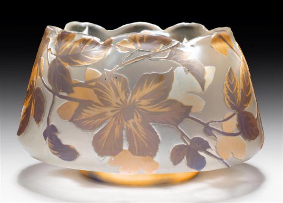 Appraisal: KRALIK attributed to BOWL circa Acid-etched clear glass with pink