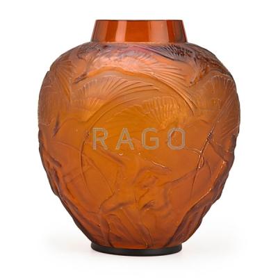 Appraisal: LALIQUE Archers vase amber glass Condition Report