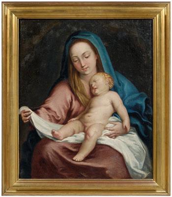 Appraisal: Spanish Colonial painting Virgin Mary with Infant Jesus th century