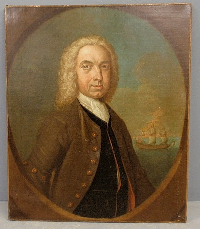 Appraisal: - Early oil on canvas portrait of an English sea