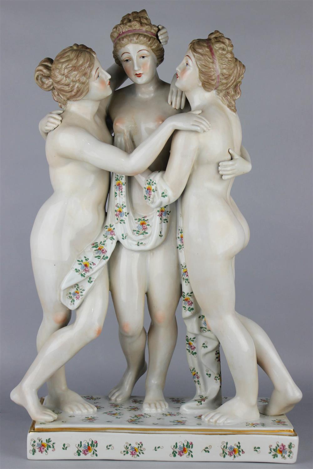 Appraisal: A LARGE CERAMIC GROUP OF THE THREE GRACES blue crossed