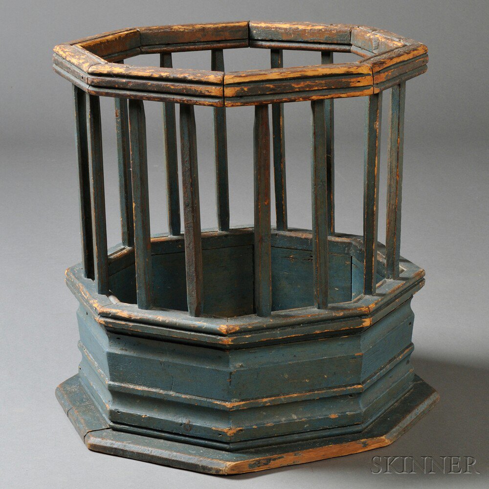 Appraisal: Blue-painted Octagonal-form Baby Tender New England early th century the