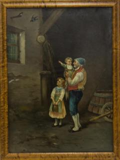 Appraisal: Signed Illegibly Genre scene of peasant grandfather and children in