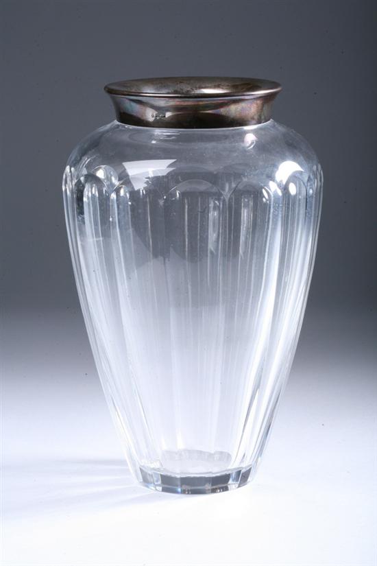 Appraisal: ELIZABETH II STERLING-MOUNTED CRYSTAL VASE London Ovoid with faceted decoration