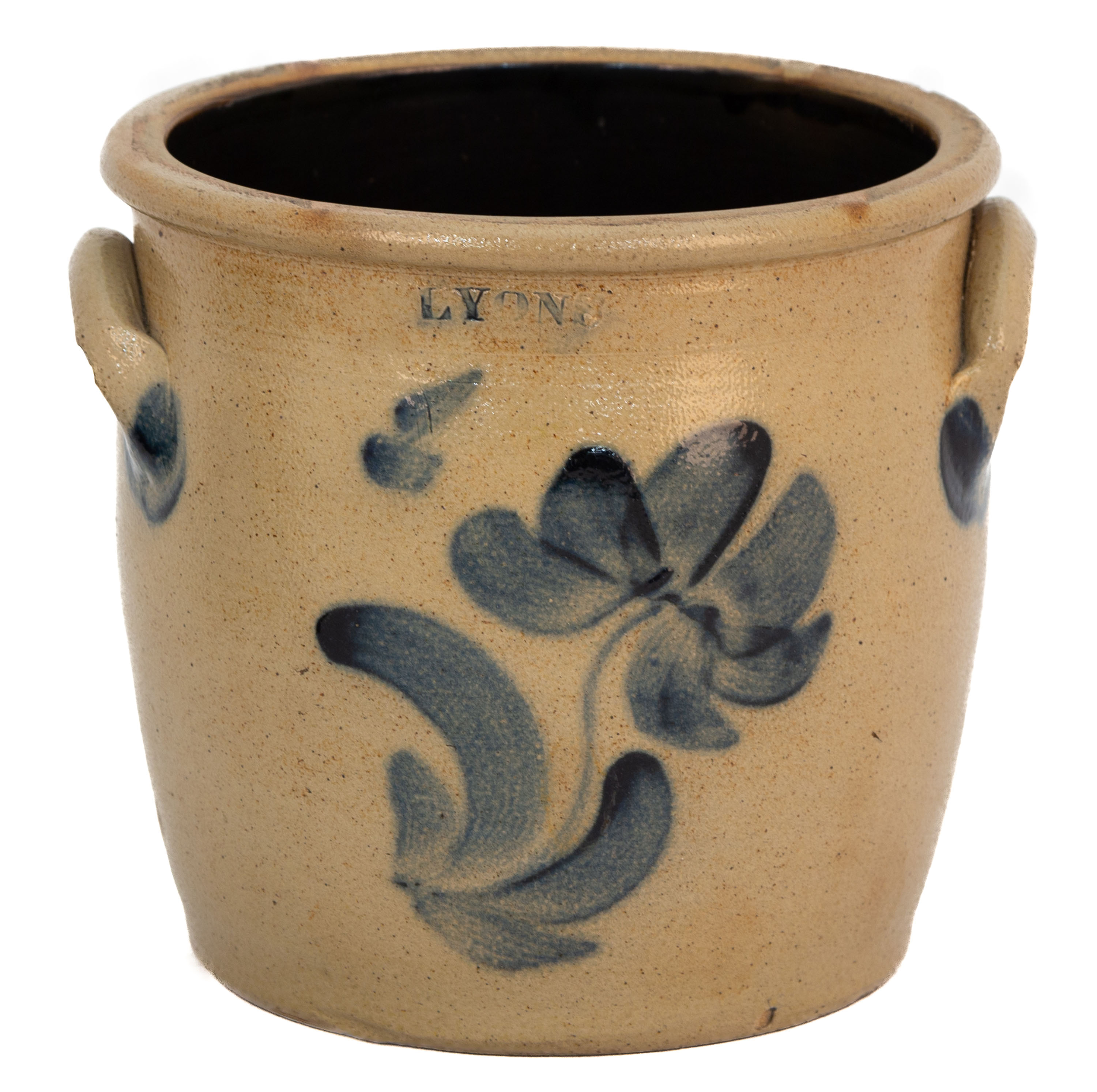 Appraisal: LYONS GALLON STONEWARE CROCK th century decorated with flower