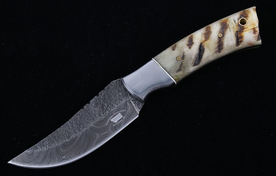 Appraisal: M T Knives of Bozeman Rams Horn Damascus Knife This