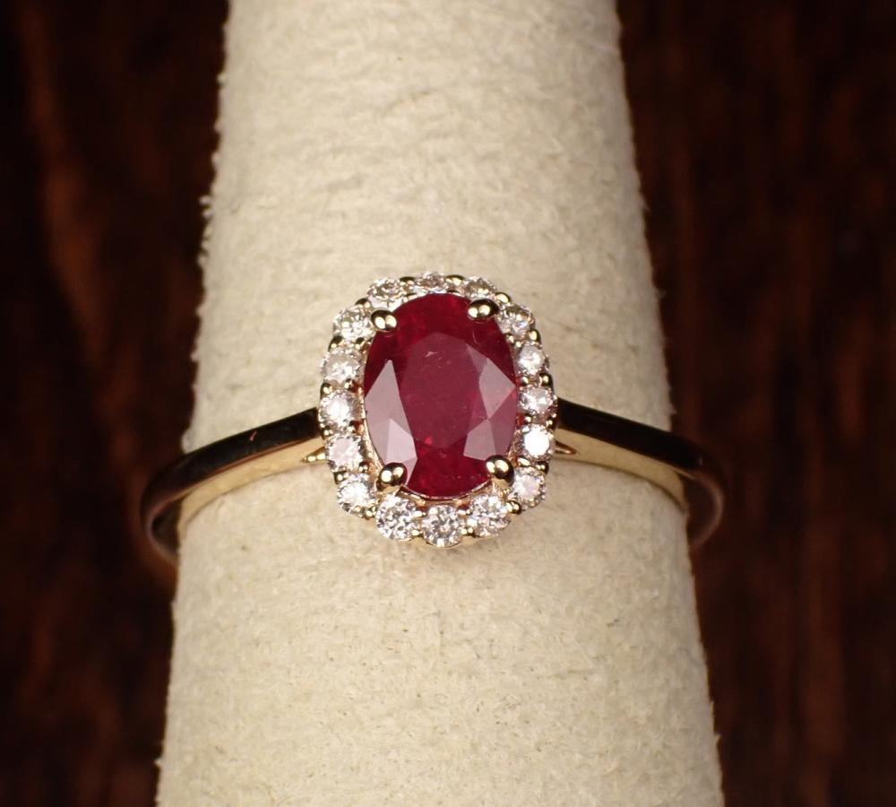 Appraisal: RUBY DIAMOND AND FOURTEEN KARAT GOLD RING with AGI Gemstone