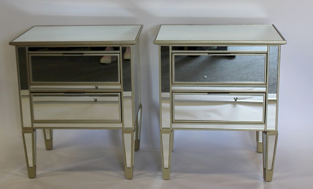 Appraisal: Vintage Pair of Mirrored End Tables From a stately Greenwich