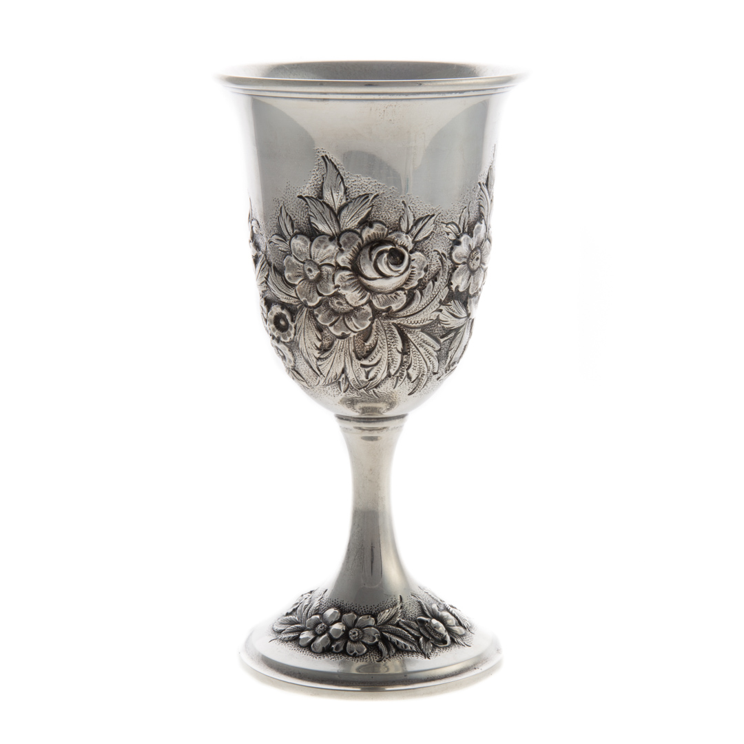 Appraisal: S Kirk Son repousse sterling silver goblet hand decorated water